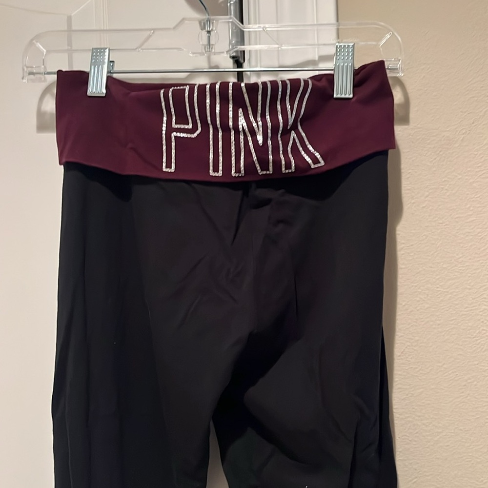 PINK Victoria's Secret Black and Burgundy Leggings - Picture 2 of 2